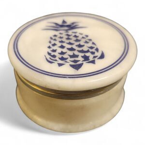 Vintage Italian Alabaster Blue Pineapple Hinged Trinket Box 3.5" Hand Carved